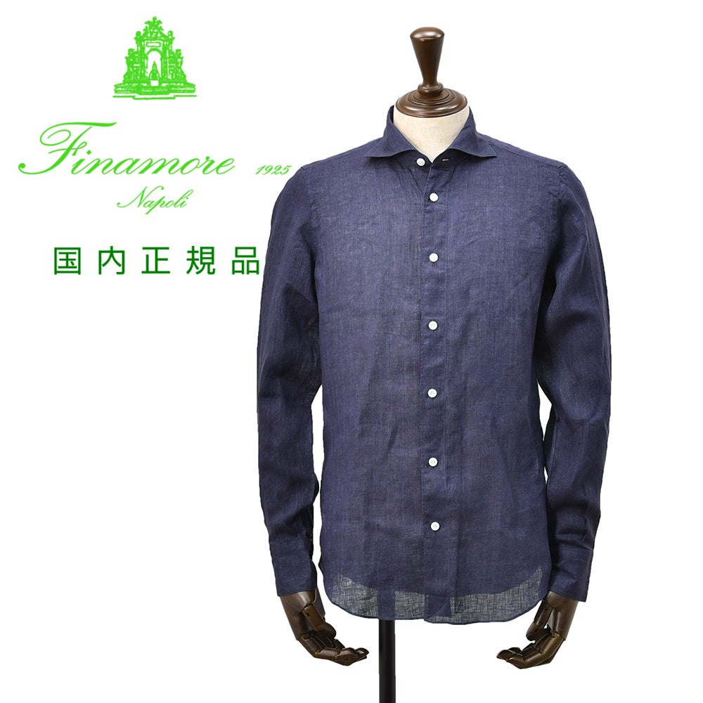 【ポイント8倍3/269:59まで】フィナモレFinamore長袖シャツメンズカジュアルシャツSIMONEシモーネリネン生地ネイビー紺ガーメントウォッシュブランドロゴ入り貝釦JTONDO型BALI国内正規品でらでら公式ブランド