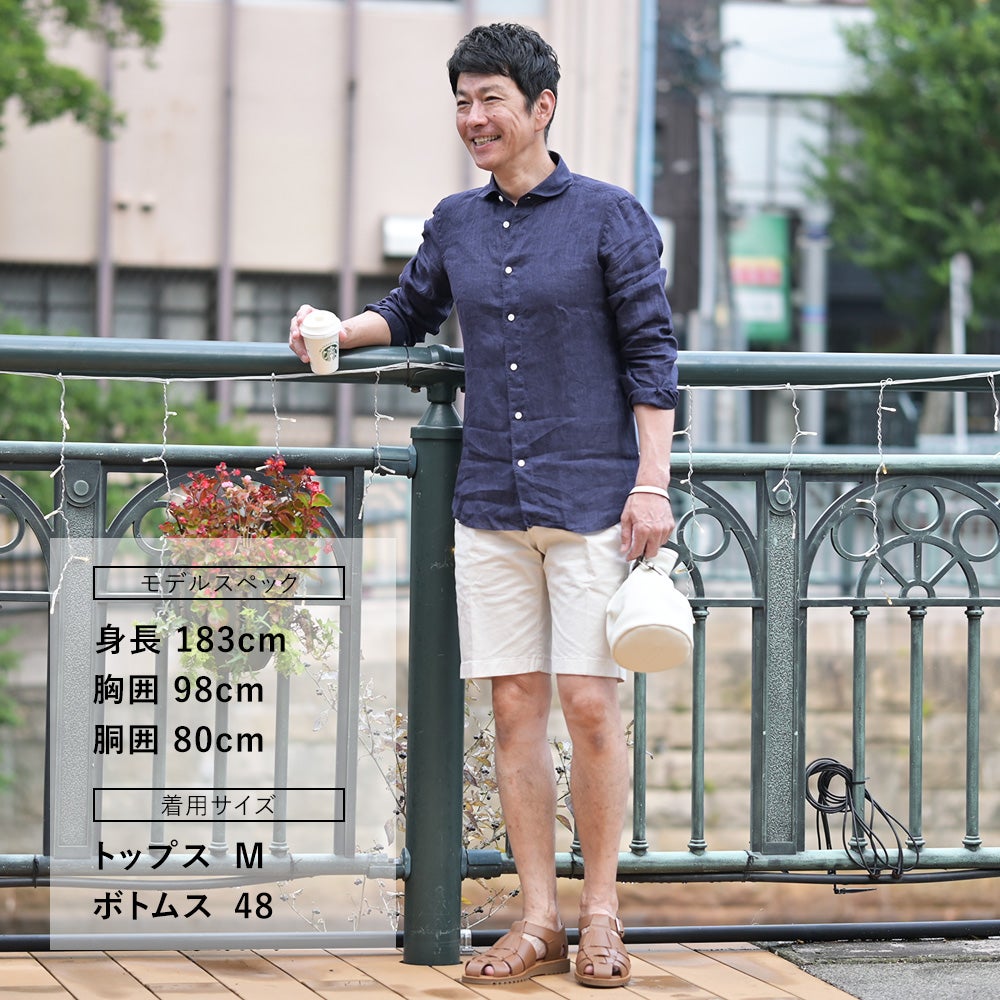 【ポイント8倍3/269:59まで】フィナモレFinamore長袖シャツメンズカジュアルシャツSIMONEシモーネリネン生地ネイビー紺ガーメントウォッシュブランドロゴ入り貝釦JTONDO型BALI国内正規品でらでら公式ブランド