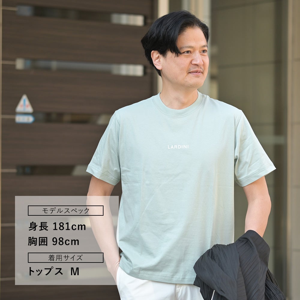 ラルディーニLARDINI半袖TシャツメンズクルーネックカットソーCNJLTMC70コットンジャージーライトオリーブブランドロゴ左裾ブランドタグリラックスシルエット国内正規品でらでら公式ブランド