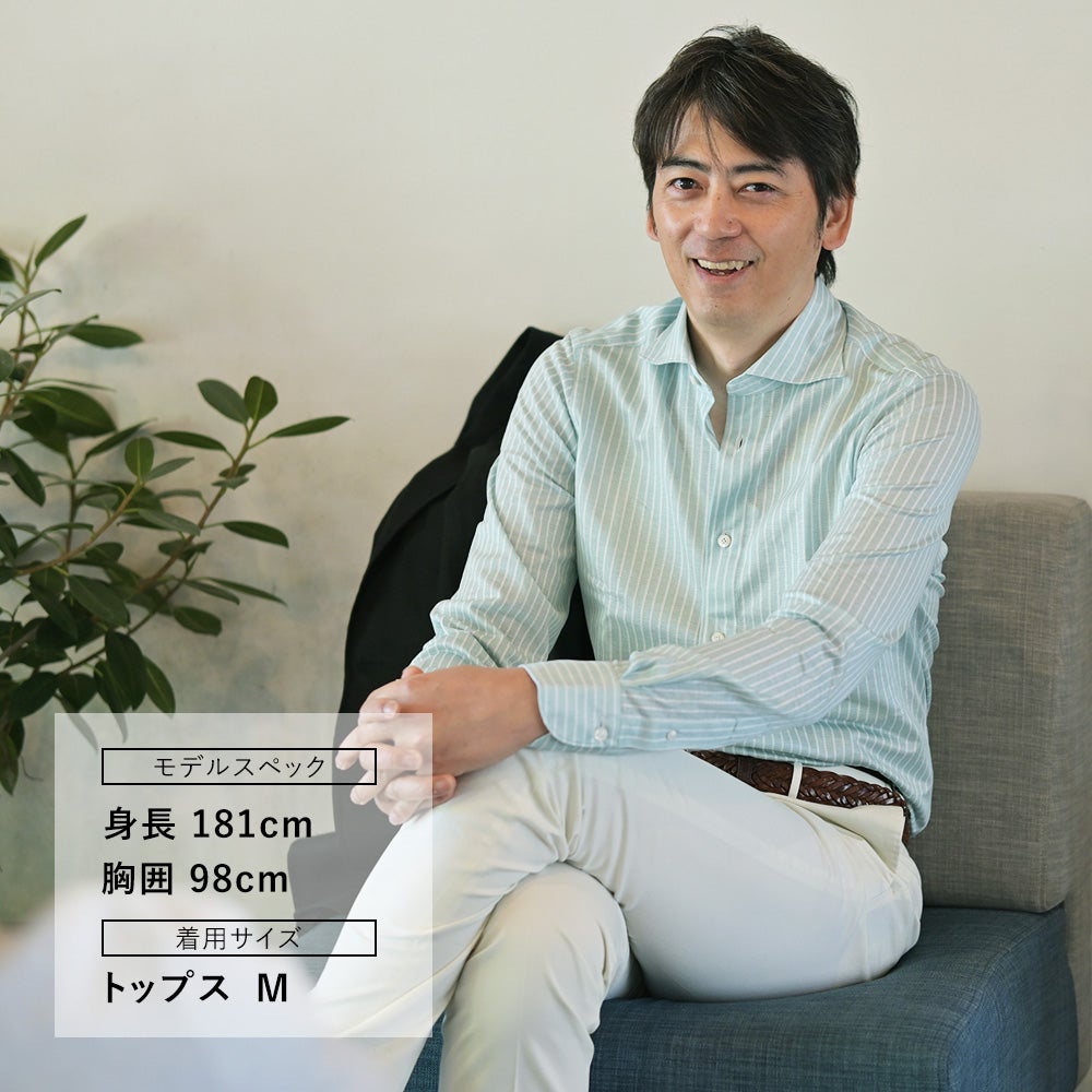 【ポイント8倍3/269:59まで】フィナモレFinamore長袖ストライプ柄シャツメンズコットンジャージーシャツDENVERSIMONEシモーネミントグリーン×ホワイトブランドロゴ入り貝釦カッタウェイ襟JTONDO型国内正規品でらでら公式ブランド