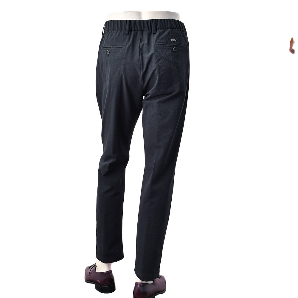 【preSALE!20%off】ヘルノHERNOテーパードパンツメンズシアサッカー生地1プリーツ仕様ネイビー紺PT000093Uゴムウエスト&ドローコードストレッチ国内正規品でらでら公式ブランド