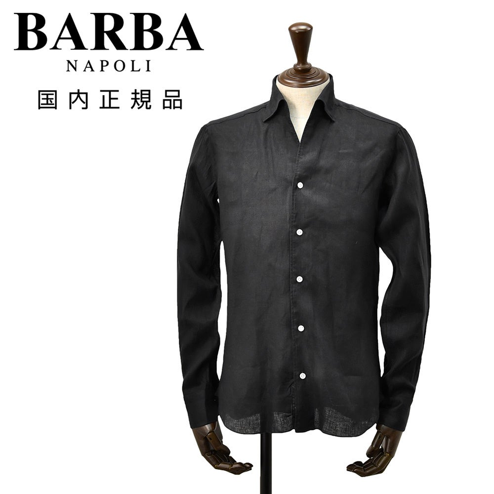 バルバBARBA長袖リネンシャツメンズカジュアルシャツCULTOクルトシリーズブラック黒スキッパーカラースリムシルエットヒドゥンボタンダウン仕様国内正規品でらでら公式ブランド