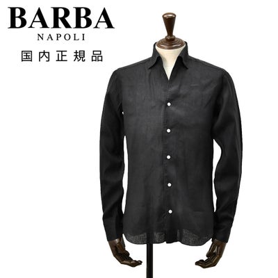 バルバBARBA長袖リネンシャツメンズカジュアルシャツCULTOクルトシリーズブラック黒スキッパーカラースリムシルエットヒドゥンボタンダウン仕様国内正規品でらでら公式ブランド