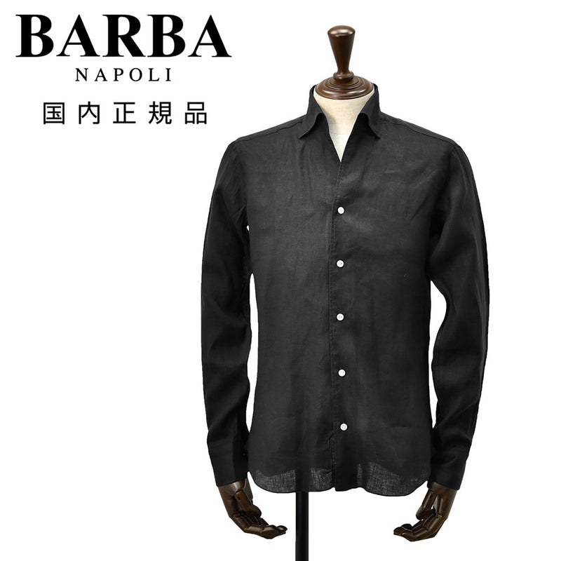 バルバBARBA長袖リネンシャツメンズカジュアルシャツCULTOクルトシリーズブラック黒スキッパーカラースリムシルエットヒドゥンボタンダウン仕様国内正規品でらでら公式ブランド