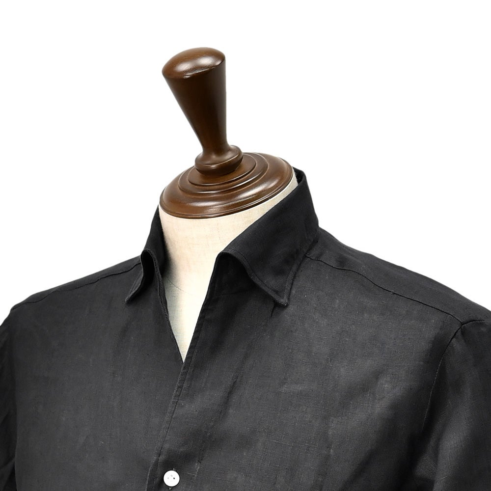 バルバBARBA長袖リネンシャツメンズカジュアルシャツCULTOクルトシリーズブラック黒スキッパーカラースリムシルエットヒドゥンボタンダウン仕様国内正規品でらでら公式ブランド