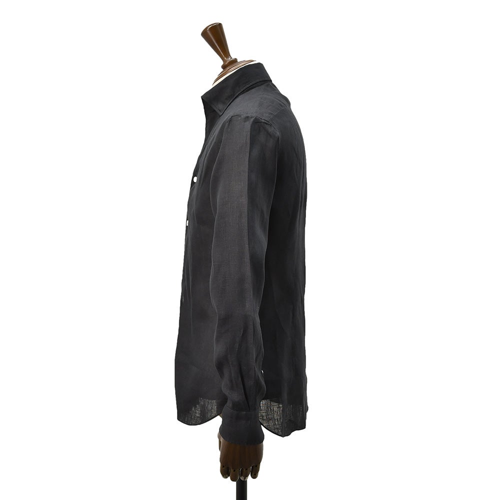 バルバBARBA長袖リネンシャツメンズカジュアルシャツCULTOクルトシリーズブラック黒スキッパーカラースリムシルエットヒドゥンボタンダウン仕様国内正規品でらでら公式ブランド