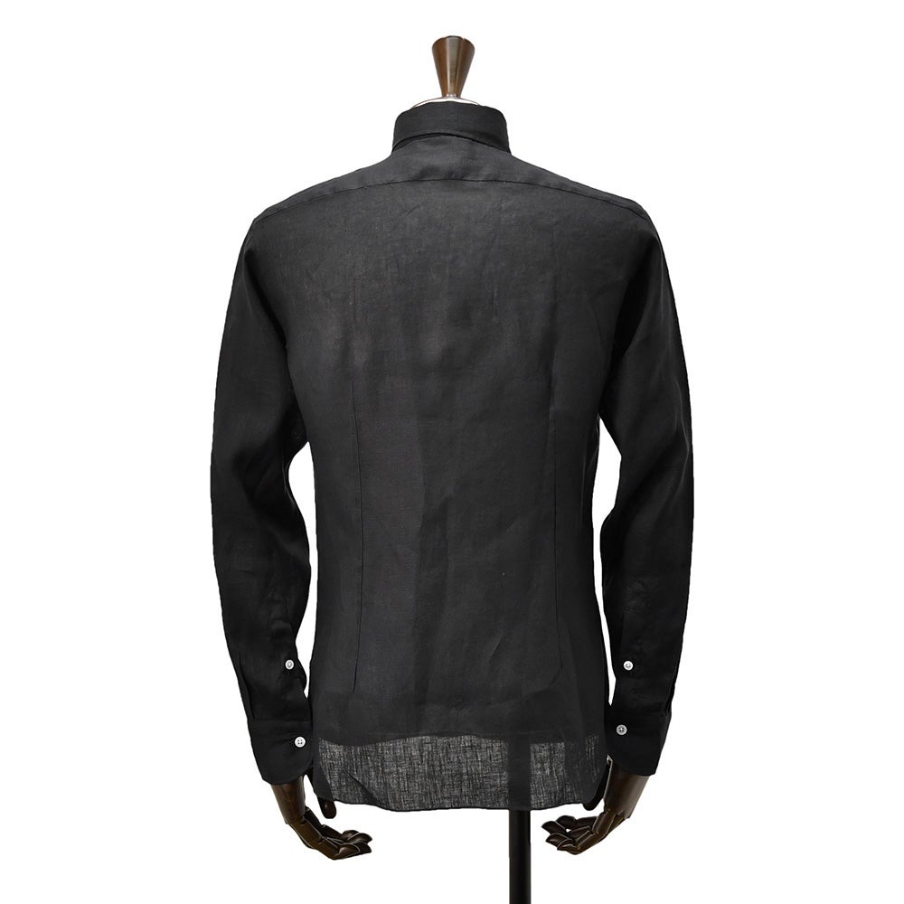 バルバBARBA長袖リネンシャツメンズカジュアルシャツCULTOクルトシリーズブラック黒スキッパーカラースリムシルエットヒドゥンボタンダウン仕様国内正規品でらでら公式ブランド