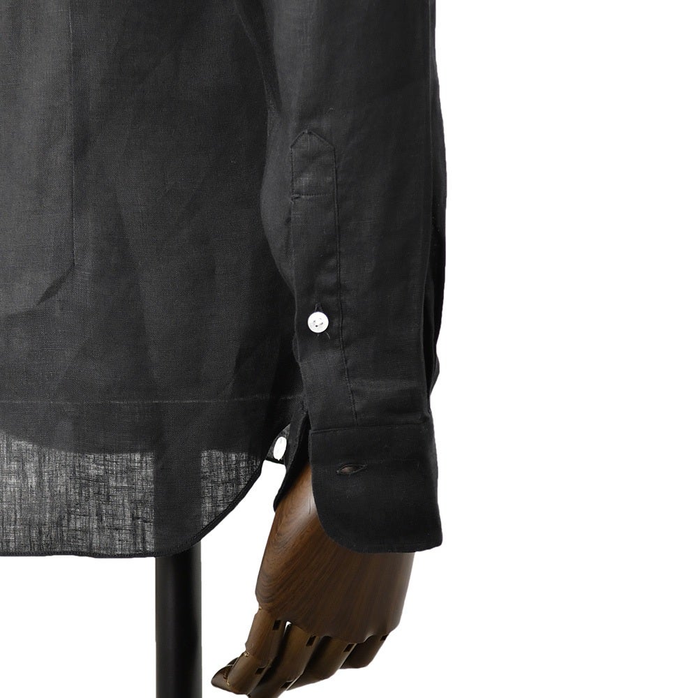 バルバBARBA長袖リネンシャツメンズカジュアルシャツCULTOクルトシリーズブラック黒スキッパーカラースリムシルエットヒドゥンボタンダウン仕様国内正規品でらでら公式ブランド