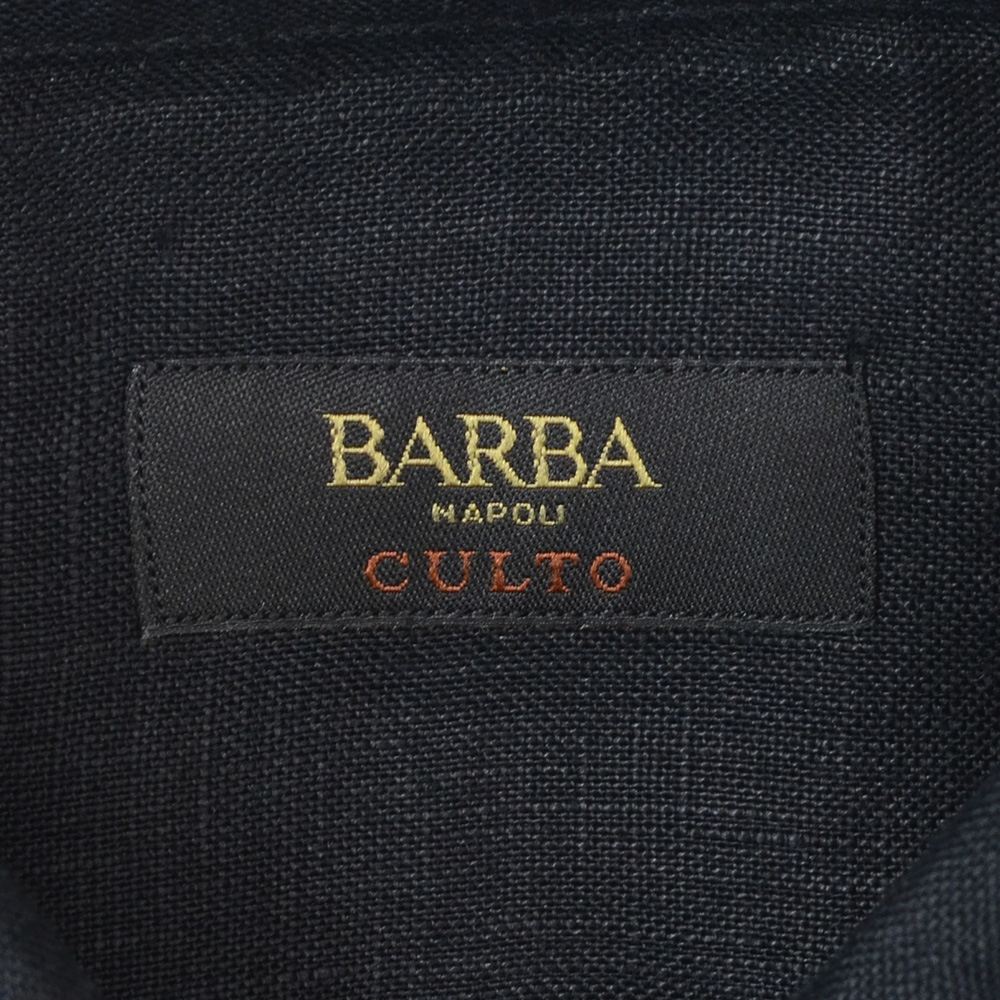 バルバBARBA長袖リネンシャツメンズカジュアルシャツCULTOクルトシリーズブラック黒スキッパーカラースリムシルエットヒドゥンボタンダウン仕様国内正規品でらでら公式ブランド