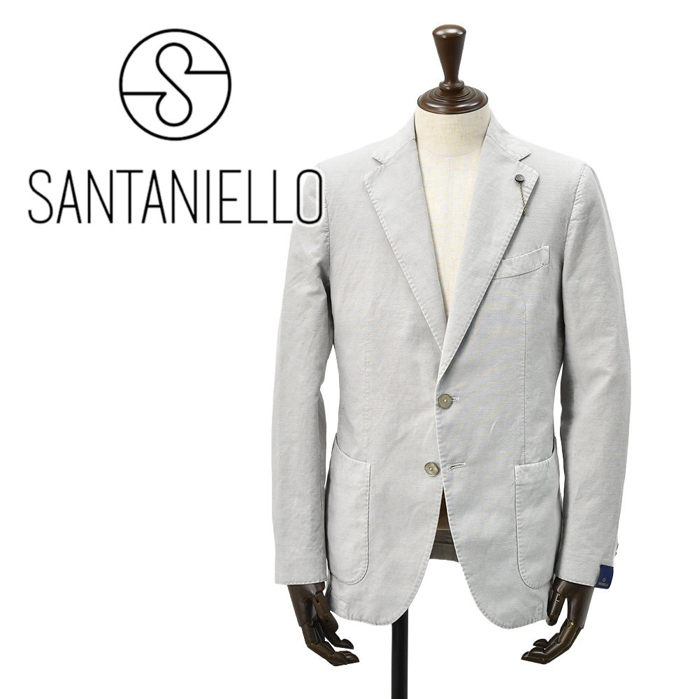 サンタニエッロSANTANIELLOシングルジャケットメンズテーラードジャケットGL797MF-DS3151コットンリネン綿麻ライトグレーガーメントダイレギュラーフィット国内正規品でらでら公式ブランド