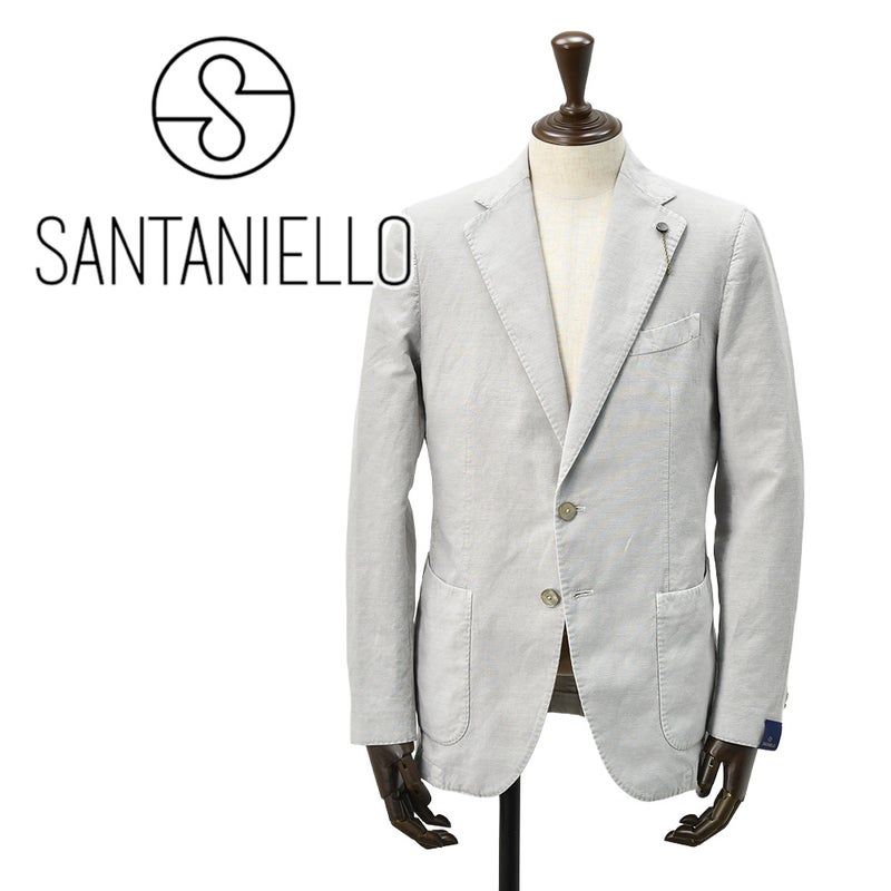 サンタニエッロSANTANIELLOシングルジャケットメンズテーラードジャケットGL797MF-DS3151コットンリネン綿麻ライトグレーガーメントダイレギュラーフィット国内正規品でらでら公式ブランド