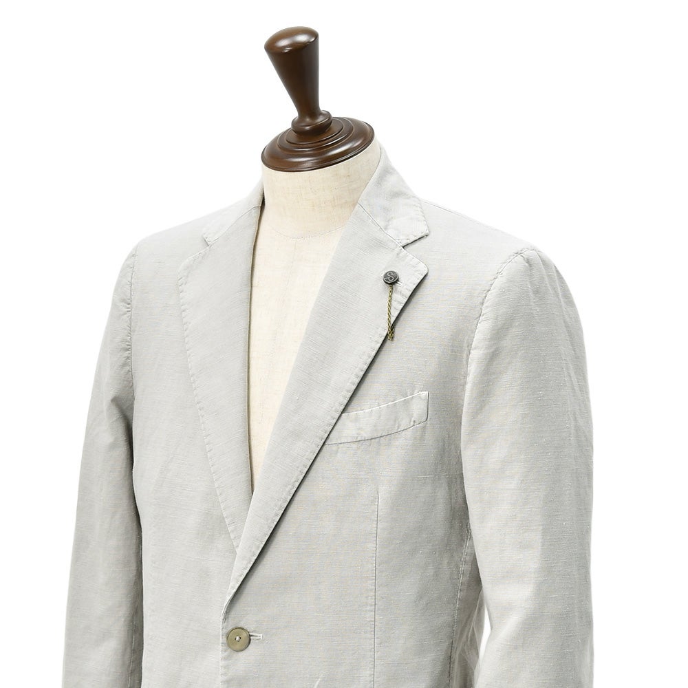 サンタニエッロSANTANIELLOシングルジャケットメンズテーラードジャケットGL797MF-DS3151コットンリネン綿麻ライトグレーガーメントダイレギュラーフィット国内正規品でらでら公式ブランド