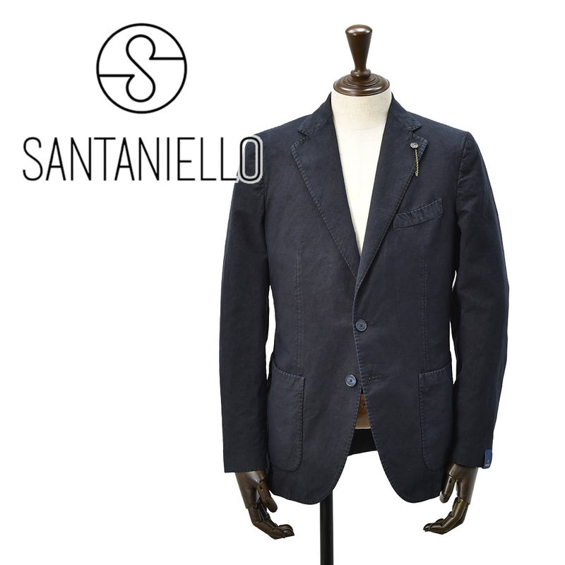 サンタニエッロSANTANIELLOシングルジャケットメンズテーラードジャケットGL797MF-DS3151コットンリネン綿麻ダークネイビー濃紺ガーメントダイレギュラーフィット国内正規品でらでら公式ブランド