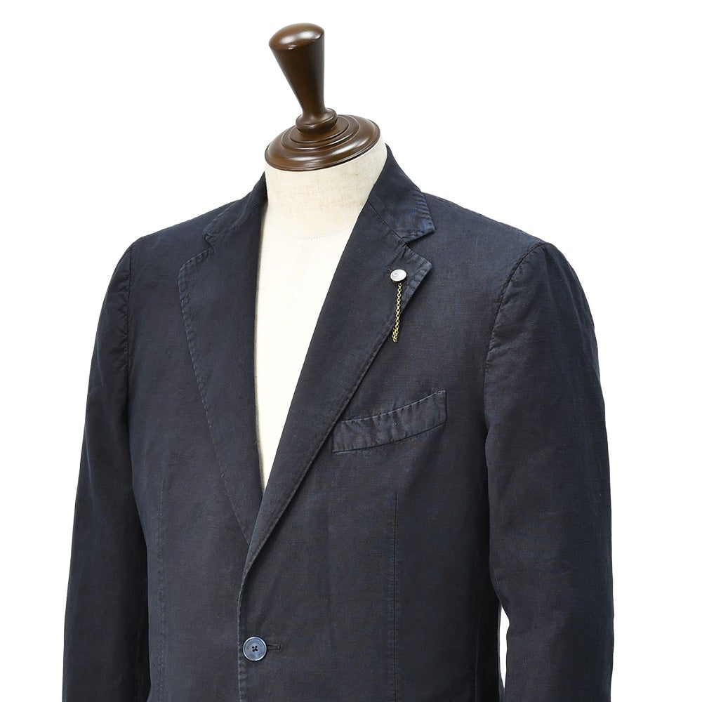 サンタニエッロSANTANIELLOシングルジャケットメンズテーラードジャケットGL797MF-DS3151コットンリネン綿麻ダークネイビー濃紺ガーメントダイレギュラーフィット国内正規品でらでら公式ブランド