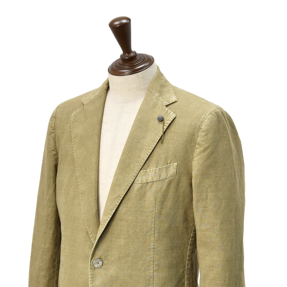 サンタニエッロSANTANIELLOシングルジャケットメンズテーラードジャケットGL797MF-DS3151コットンリネン綿麻カーキガーメントダイレギュラーフィット国内正規品でらでら公式ブランド