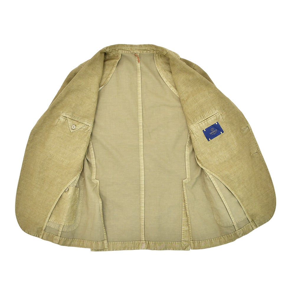 サンタニエッロSANTANIELLOシングルジャケットメンズテーラードジャケットGL797MF-DS3151コットンリネン綿麻カーキガーメントダイレギュラーフィット国内正規品でらでら公式ブランド