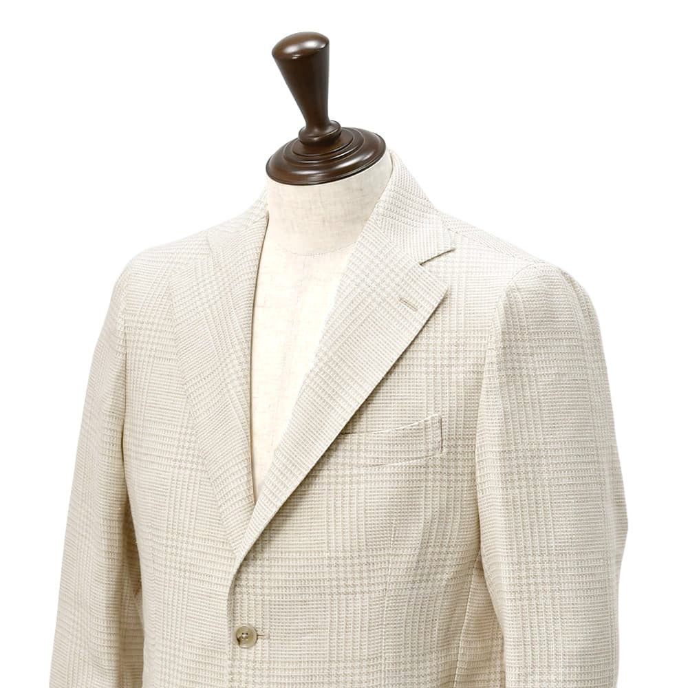 バルバBARBAシングルジャケットメンズテーラードジャケットBACTIVEビーアクティブシャドゥグレンチェック柄ライトベージュリネンコットンシルク3者混生地国内正規品でらでら公式ブランド