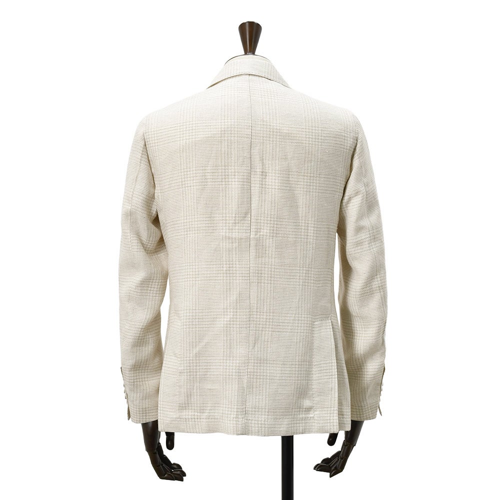 バルバBARBAシングルジャケットメンズテーラードジャケットBACTIVEビーアクティブシャドゥグレンチェック柄ライトベージュリネンコットンシルク3者混生地国内正規品でらでら公式ブランド