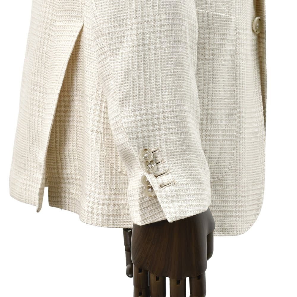 バルバBARBAシングルジャケットメンズテーラードジャケットBACTIVEビーアクティブシャドゥグレンチェック柄ライトベージュリネンコットンシルク3者混生地国内正規品でらでら公式ブランド