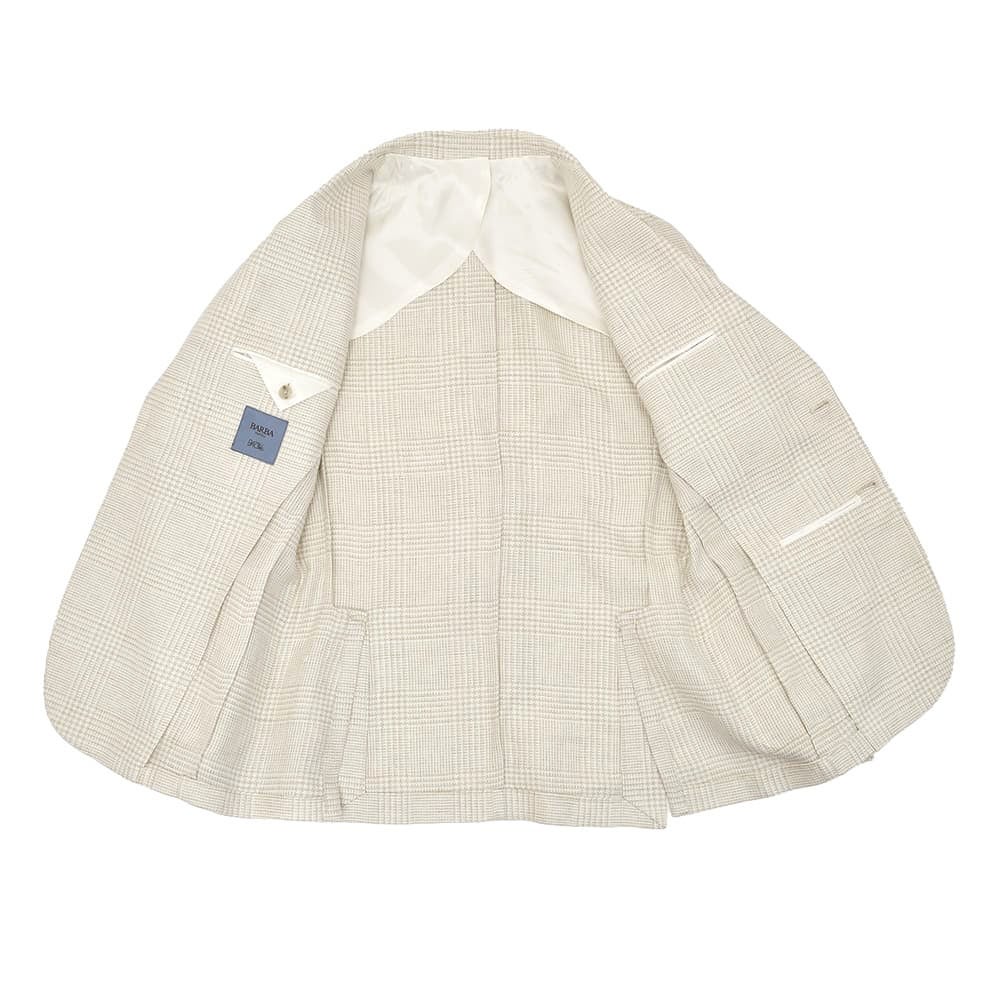 バルバBARBAシングルジャケットメンズテーラードジャケットBACTIVEビーアクティブシャドゥグレンチェック柄ライトベージュリネンコットンシルク3者混生地国内正規品でらでら公式ブランド