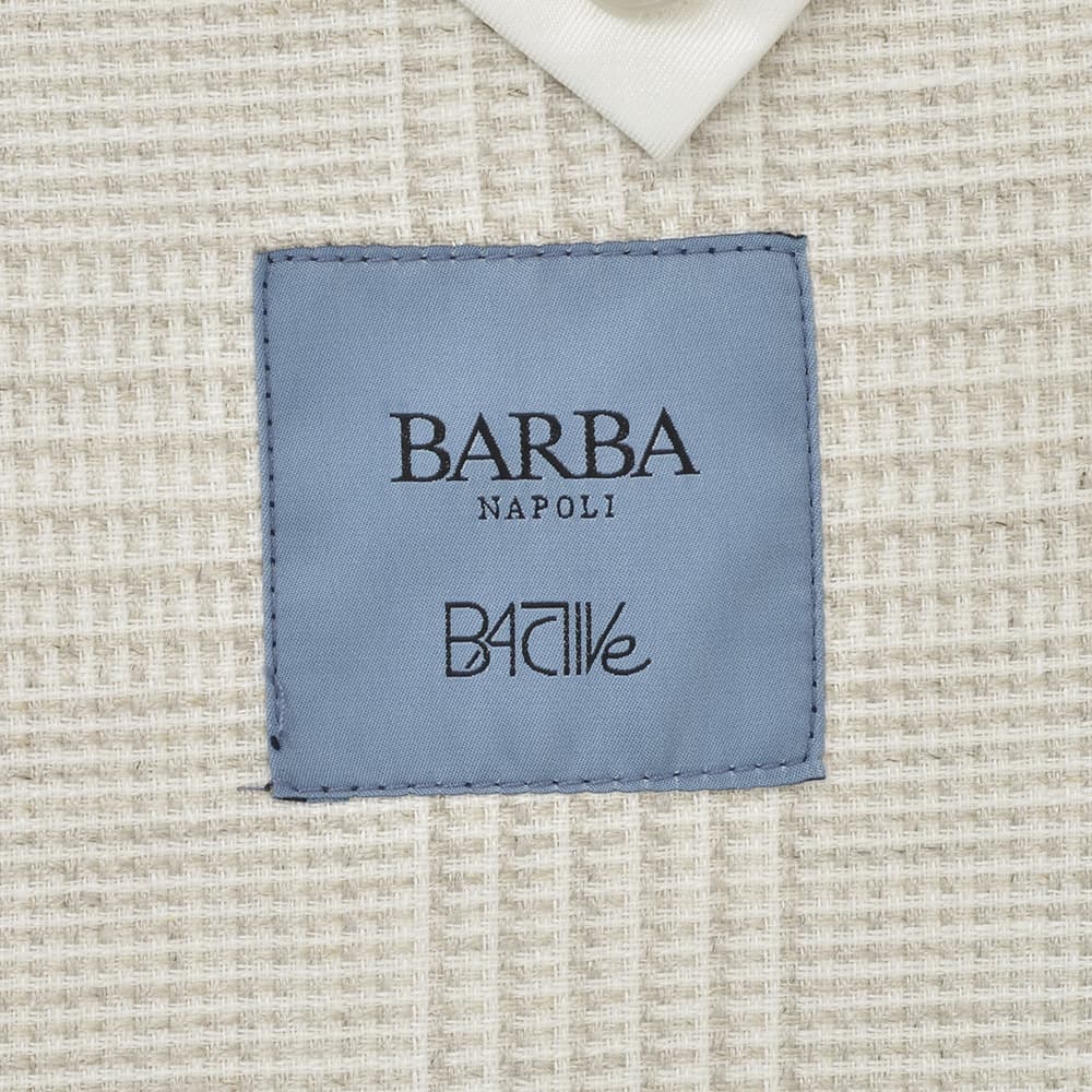 バルバBARBAシングルジャケットメンズテーラードジャケットBACTIVEビーアクティブシャドゥグレンチェック柄ライトベージュリネンコットンシルク3者混生地国内正規品でらでら公式ブランド
