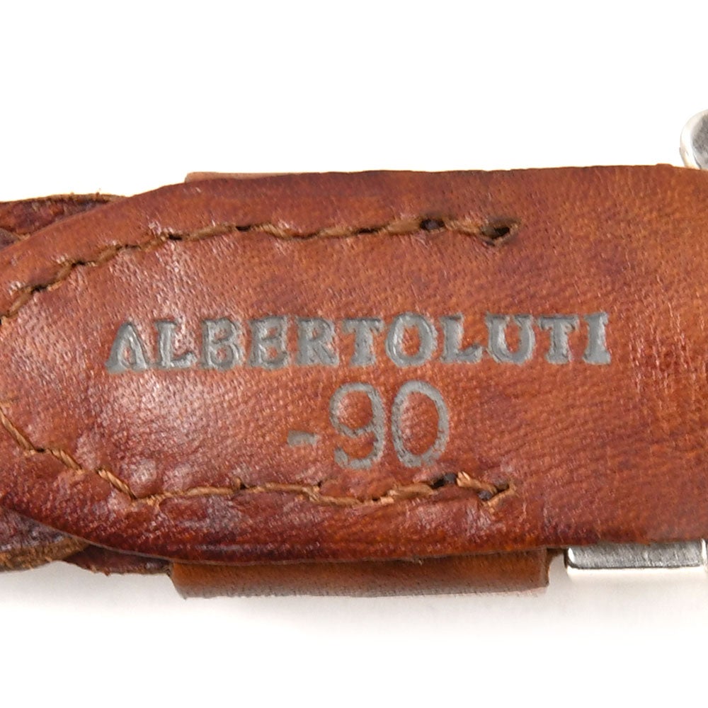 アルベルトルティALBERTOLUTIレザーメッシュベルトメンズプンターレカーフスムースレザークオイオ2.5cm幅ウエスタン真鍮バックルブランド刻印国内正規品でらでら公式ブランド