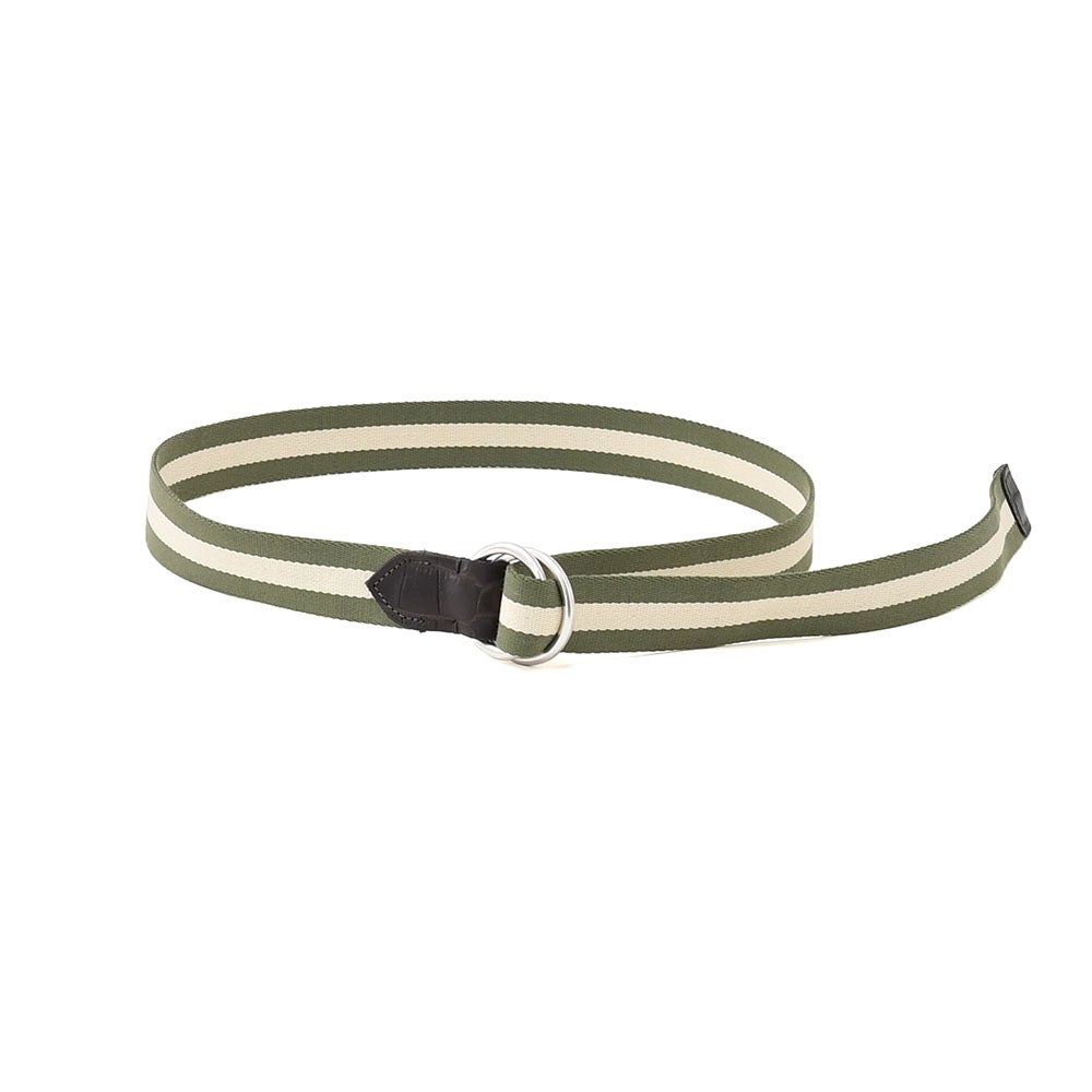 アルベルトルティALBERTOLUTIリングベルトメンズリボンベルトコットン×型押しレザーオリーブ×ホワイト3cm幅ブランド刻印シルバー真鍮バックル国内正規品でらでら公式ブランド