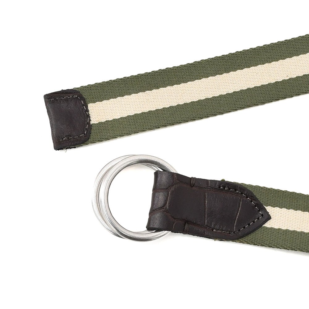 アルベルトルティALBERTOLUTIリングベルトメンズリボンベルトコットン×型押しレザーオリーブ×ホワイト3cm幅ブランド刻印シルバー真鍮バックル国内正規品でらでら公式ブランド