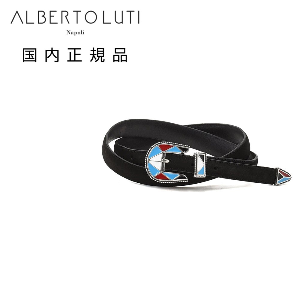 アルベルトルティALBERTOLUTIレザーベルトメンズプンターレカーフスエードレザーブラック黒2.5cm幅ガラスバックルブランド刻印国内正規品でらでら公式ブランド