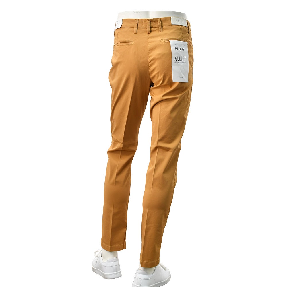リプレイREPLAYコットンパンツメンズチノスラックスベニーBENNIコットンストレッチオレンジブラウンX-L.I.T.E+ライトオンスレギュラーテーパードシルエット軽量国内正規品でらでら公式ブランド