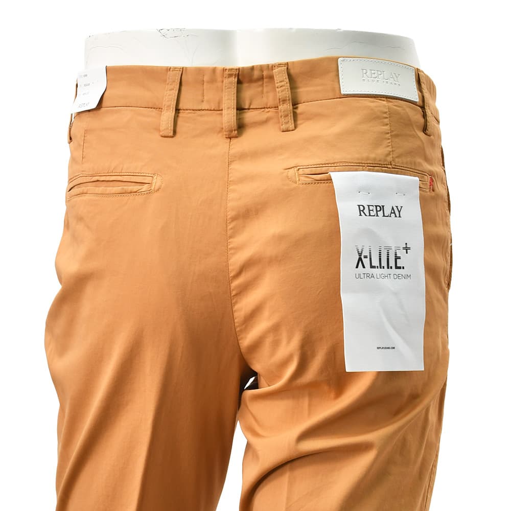 リプレイREPLAYコットンパンツメンズチノスラックスベニーBENNIコットンストレッチオレンジブラウンX-L.I.T.E+ライトオンスレギュラーテーパードシルエット軽量国内正規品でらでら公式ブランド