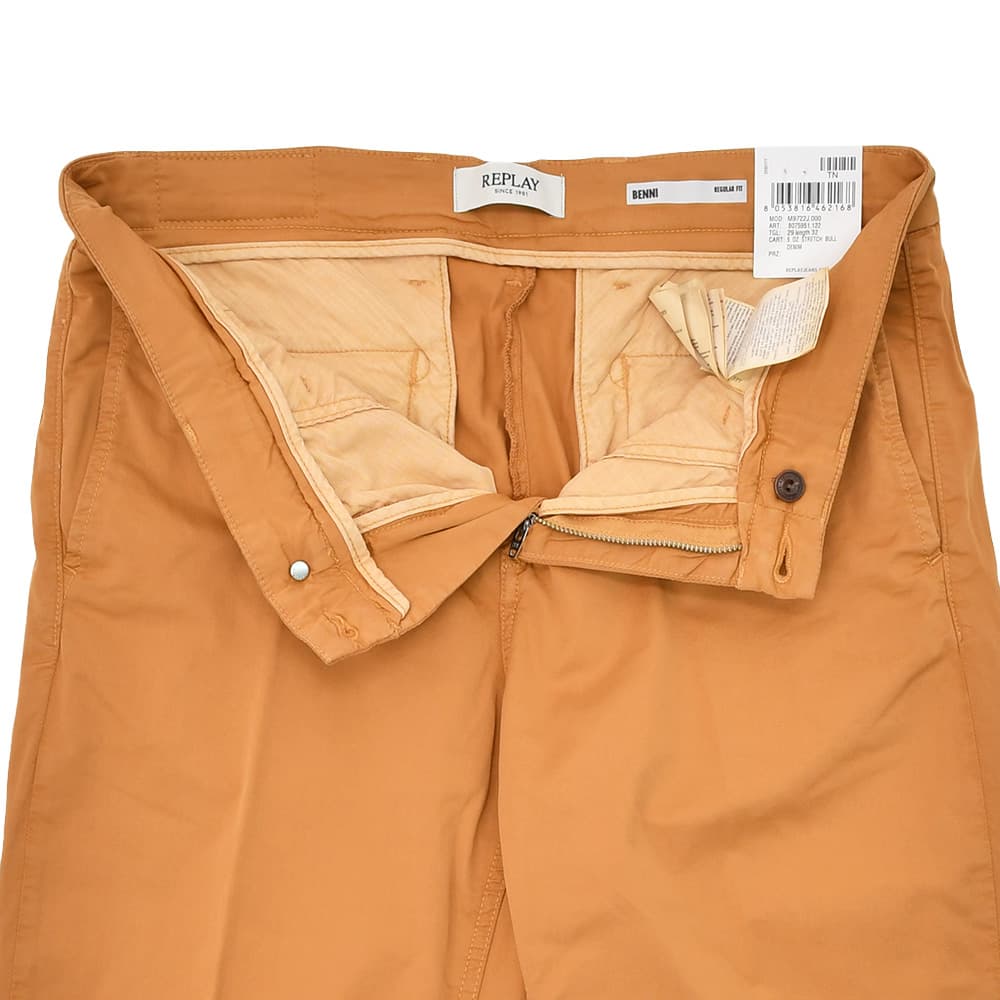リプレイREPLAYコットンパンツメンズチノスラックスベニーBENNIコットンストレッチオレンジブラウンX-L.I.T.E+ライトオンスレギュラーテーパードシルエット軽量国内正規品でらでら公式ブランド