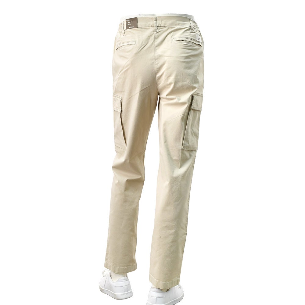 リプレイREPLAYカーゴパンツメンズテーパードパンツアダーンモデルADHANNストレッチコットンルツイルライトベージュサイドゴムシャーリング仕様国内正規品でらでら公式ブランド