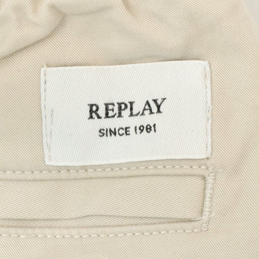 リプレイREPLAYカーゴパンツメンズテーパードパンツアダーンモデルADHANNストレッチコットンルツイルライトベージュサイドゴムシャーリング仕様国内正規品でらでら公式ブランド