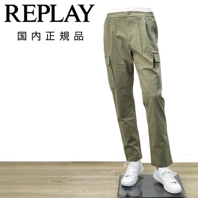 リプレイREPLAYカーゴパンツメンズテーパードパンツアダーンモデルADHANNストレッチコットンルツイルダークグリーンサイドゴムシャーリング仕様国内正規品でらでら公式ブランド