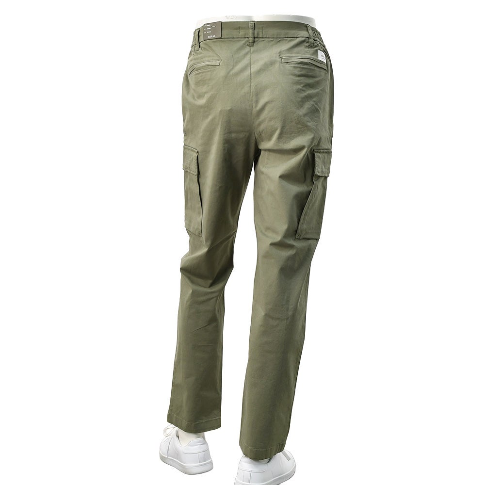 リプレイREPLAYカーゴパンツメンズテーパードパンツアダーンモデルADHANNストレッチコットンルツイルダークグリーンサイドゴムシャーリング仕様国内正規品でらでら公式ブランド