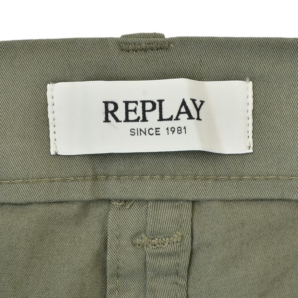 リプレイREPLAYカーゴパンツメンズテーパードパンツアダーンモデルADHANNストレッチコットンルツイルダークグリーンサイドゴムシャーリング仕様国内正規品でらでら公式ブランド