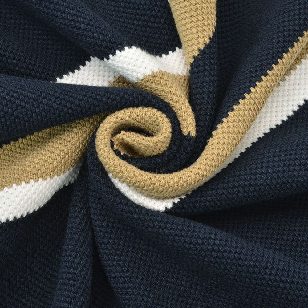 ヘルノHERNO長袖ニットメンズワッフル調ニットコットンピケジャージネイビー紺エンボスロゴクルーネック胸元・袖配色ライン鹿の子国内正規品でらでら公式ブランド