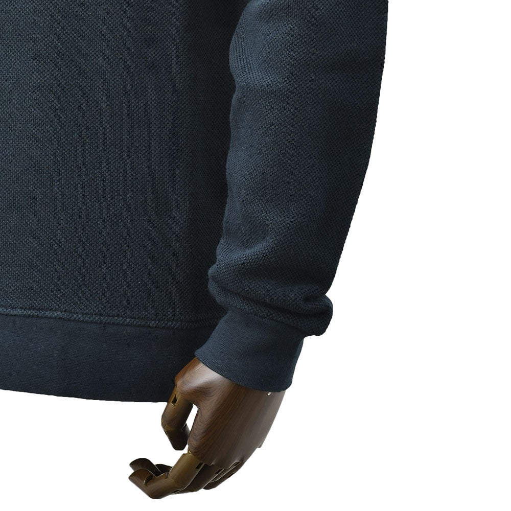 ヘルノHERNO長袖ニットメンズワッフル調ニットコットンピケジャージネイビー紺エンボスロゴクルーネック胸元・袖配色ライン鹿の子国内正規品でらでら公式ブランド