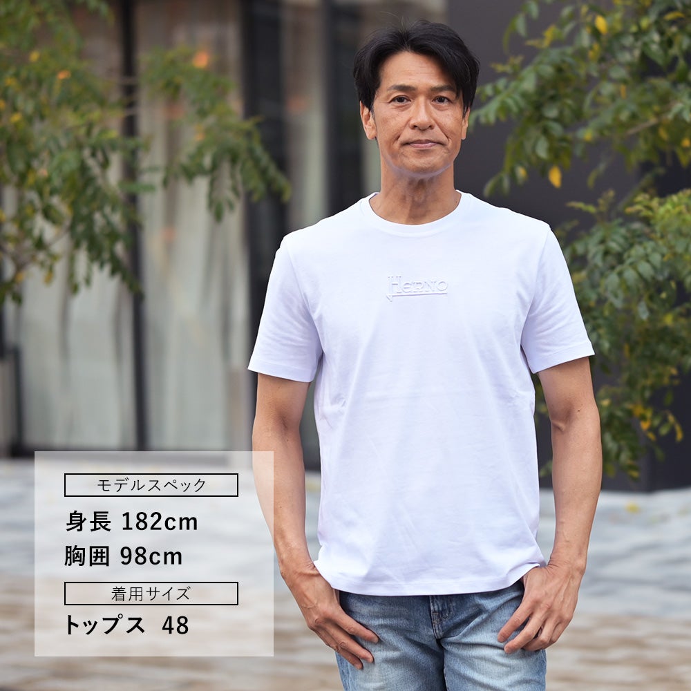 【ポイント8倍7/119:59まで】ヘルノHERNO半袖Tシャツメンズクルーネックカットソー同色ロゴ刺繍COMPACTJERSEYホワイト白レギュラーフィットショートスリーブシルバープレート国内正規品でらでら公式ブランド