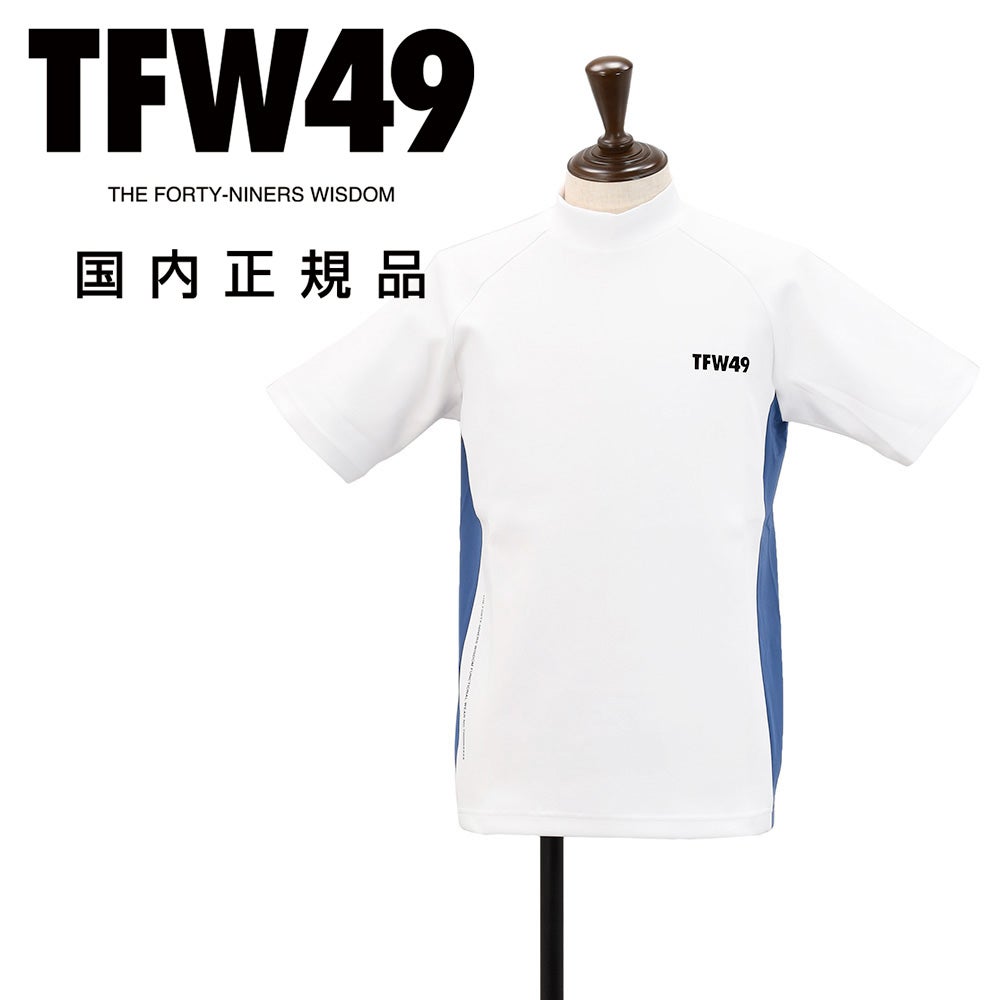 TFW49 モックネック 半袖トップス Mホワイト×ネイビ TFW49 ティーエフダブリューフォーティーナイン モックネックTシャツ