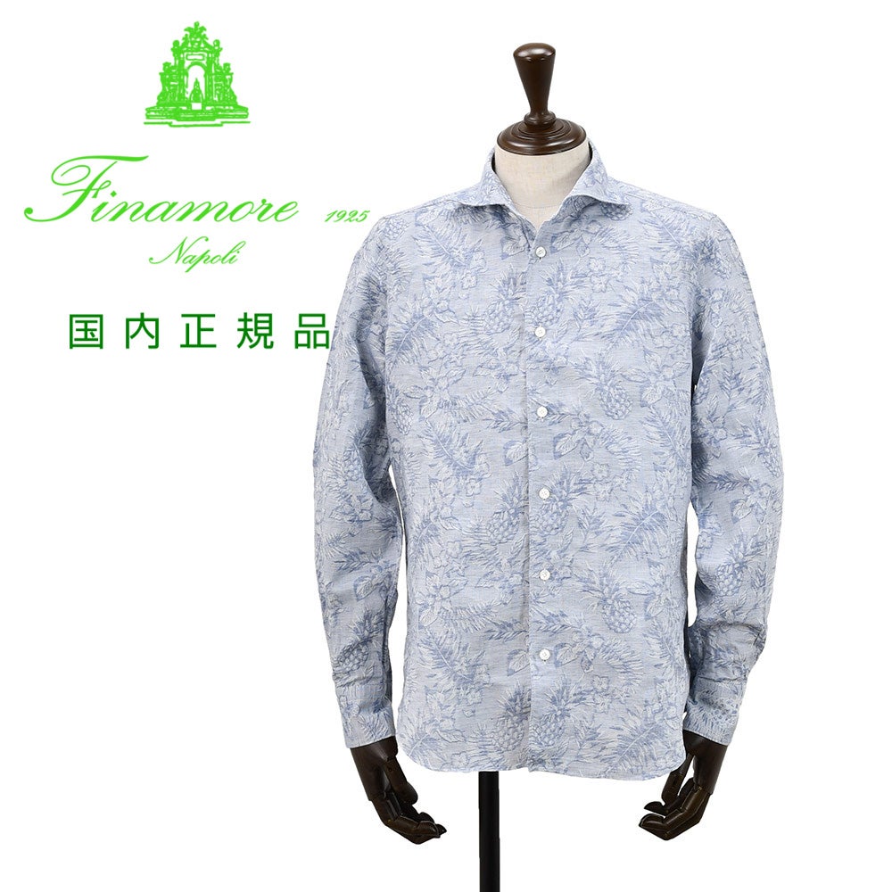 フィナモレ Finamore ボタニカル柄シャツ メンズ ジャガード柄長袖