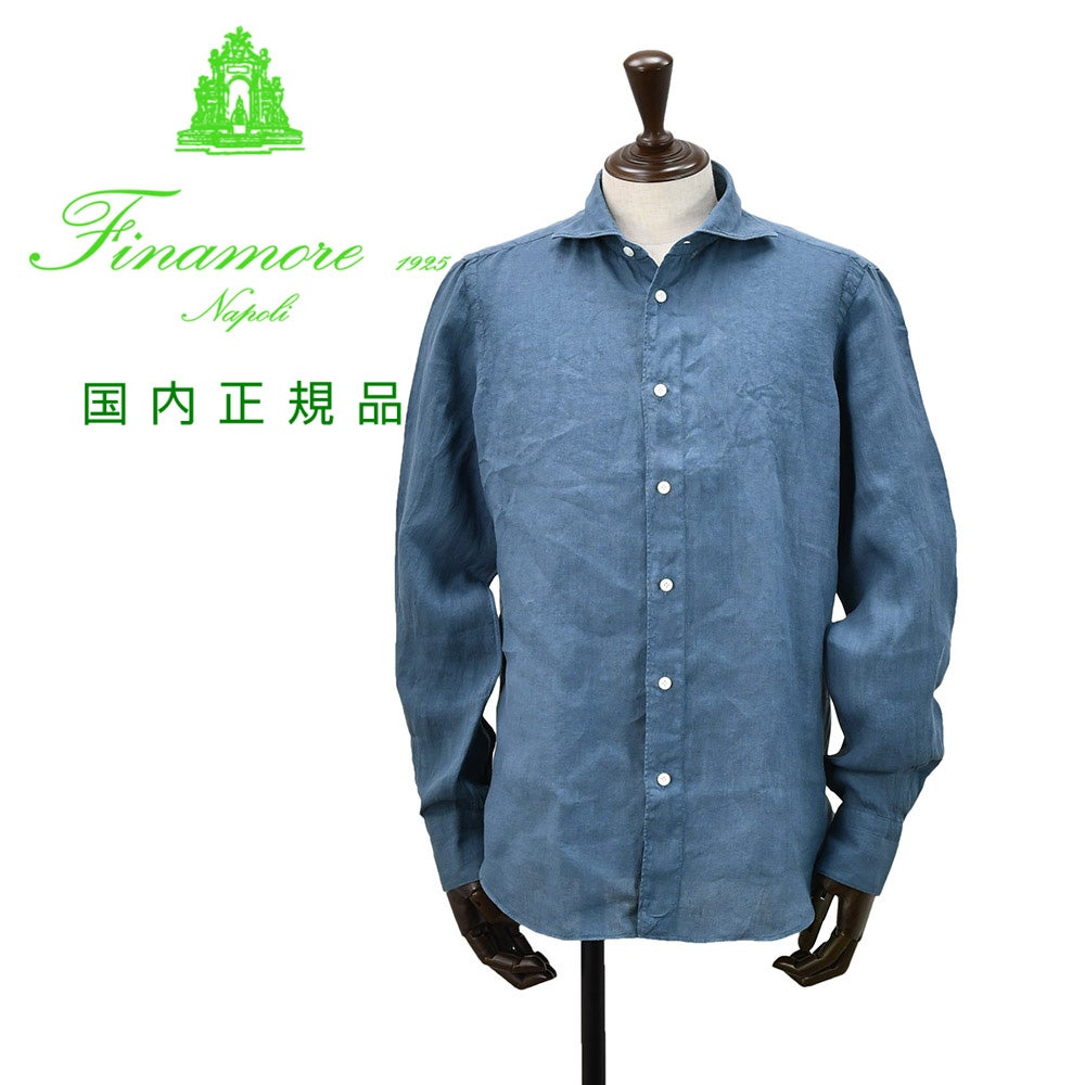 フィナモレ Finamore 長袖リネンシャツ メンズ カジュアルシャツ