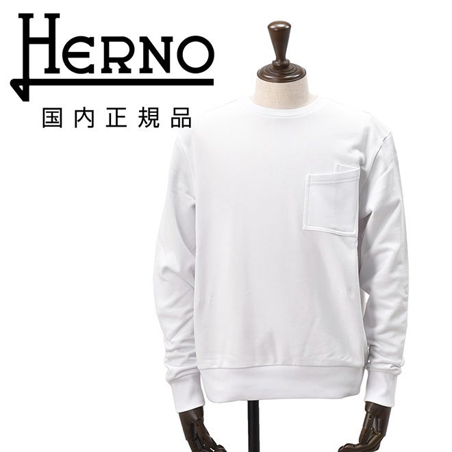【preSALE!30%off】ヘルノリゾートHERNORESORT長袖トレーナーメンズスウェットシャツクルーネックホワイト白JG00033URCOTTONSWEATER変形型ポケットシルバープレート国内正規品でらでら公式ブランド