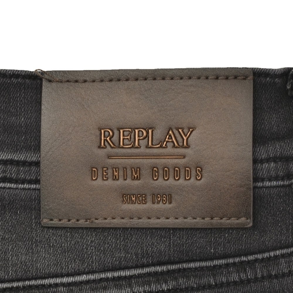 【75th記念ポイント2倍】リプレイREPLAYストレートデニムパンツメンズストレッチジーンズハイパーフレックスHYPERFLEXGROVERグローバーモデル11.5オンスブラックウォッシュレザーバックパッチ国内正規品でらでら公式ブランド