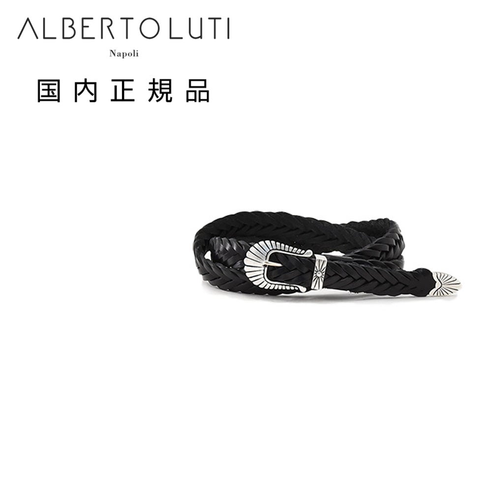 アルベルトルティALBERTOLUTIレザーメッシュベルトメンズプンターレカーフスムースレザーブラック黒25mm幅ウエスタン真鍮バックルブランド刻印国内正規品でらでら公式ブランド